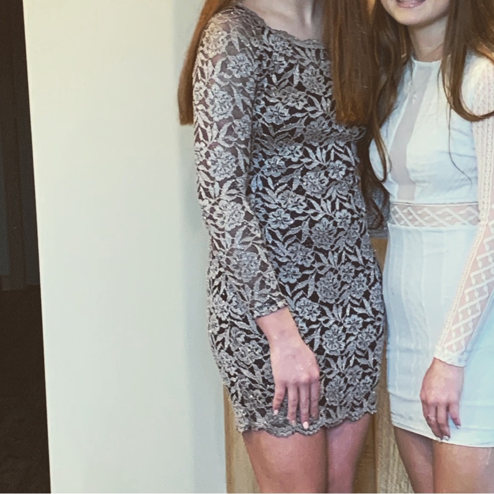 sequin hearts Navy Blue and Gold Winter Formal Dress